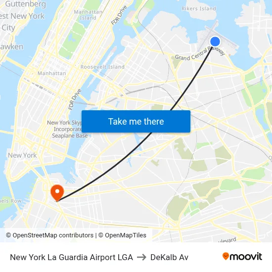 New York La Guardia Airport LGA to DeKalb Av map