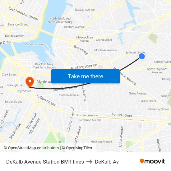 DeKalb Avenue Station BMT lines to DeKalb Av map