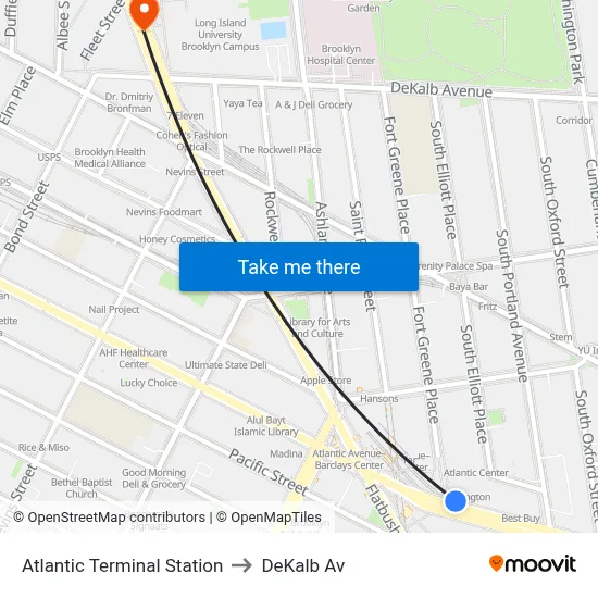 Atlantic Terminal Station to DeKalb Av map