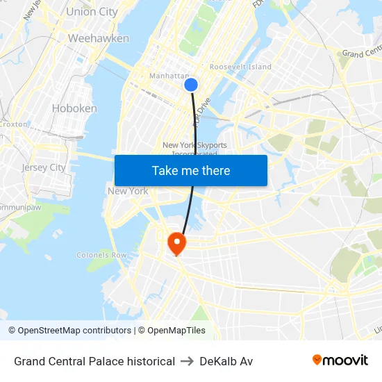 Grand Central Palace historical to DeKalb Av map
