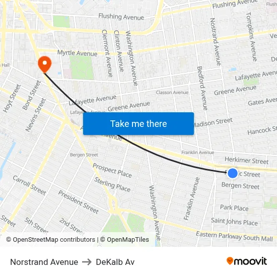 Norstrand Avenue to DeKalb Av map