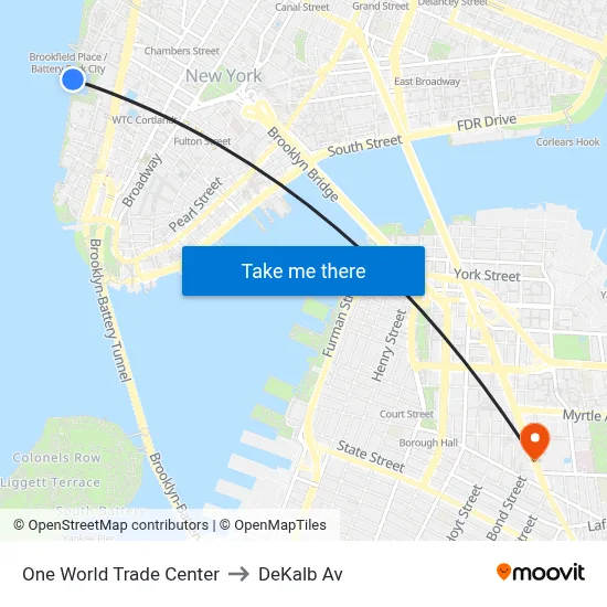 One World Trade Center to DeKalb Av map