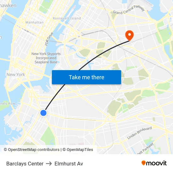 Barclays Center to Elmhurst Av map