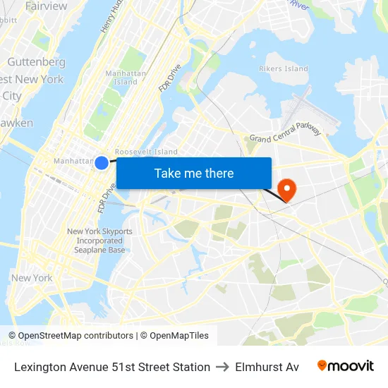 Lexington Avenue 51st Street Station to Elmhurst Av map