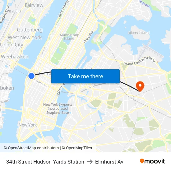 34th Street Hudson Yards Station to Elmhurst Av map