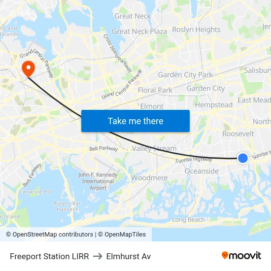 Freeport Station LIRR to Elmhurst Av map