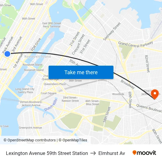 Lexington Avenue 59th Street Station to Elmhurst Av map