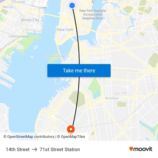 14th Street to 71st Street Station map