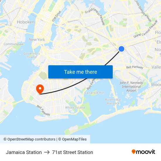 Jamaica Station to 71st Street Station map