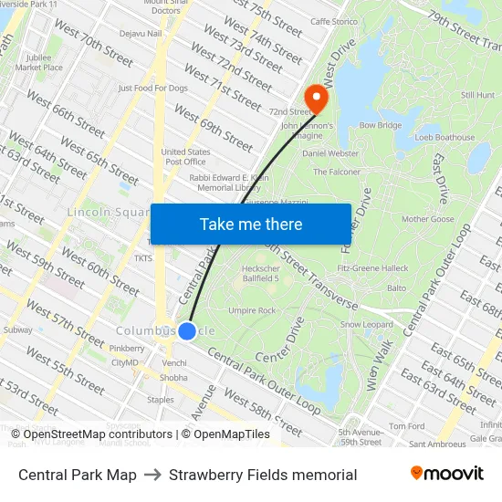 Central Park Map to Strawberry Fields memorial map