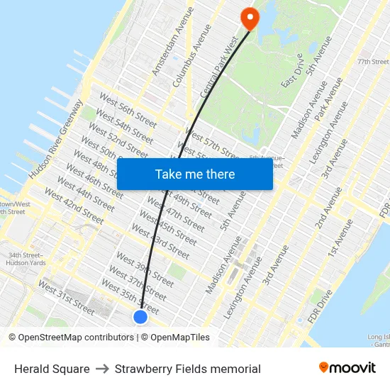 Herald Square to Strawberry Fields memorial map