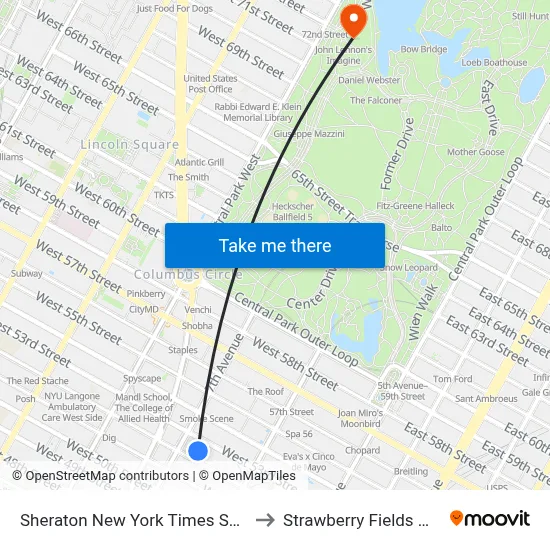 Sheraton New York Times Square Hotel to Strawberry Fields memorial map