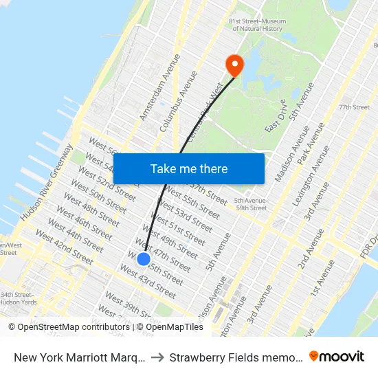 New York Marriott Marquis to Strawberry Fields memorial map