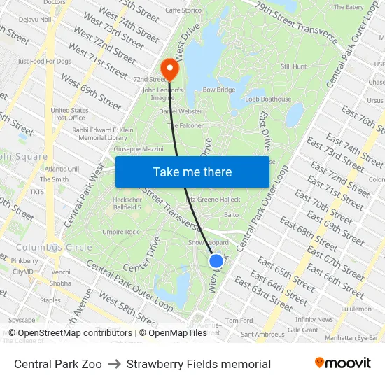 Central Park Zoo to Strawberry Fields memorial map