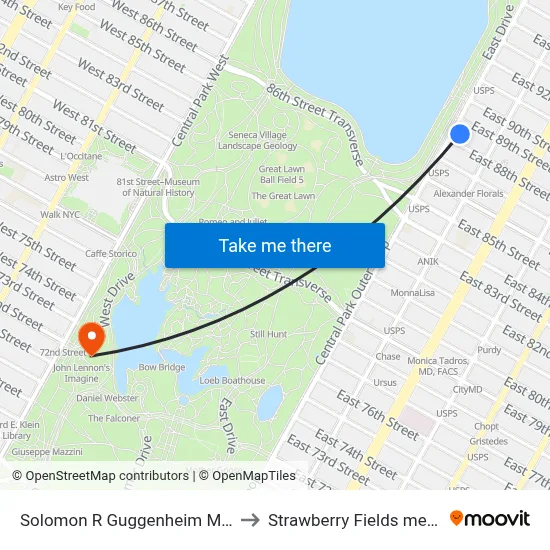 Solomon R Guggenheim Museum to Strawberry Fields memorial map