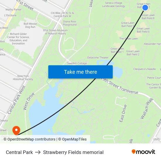 Central Park to Strawberry Fields memorial map