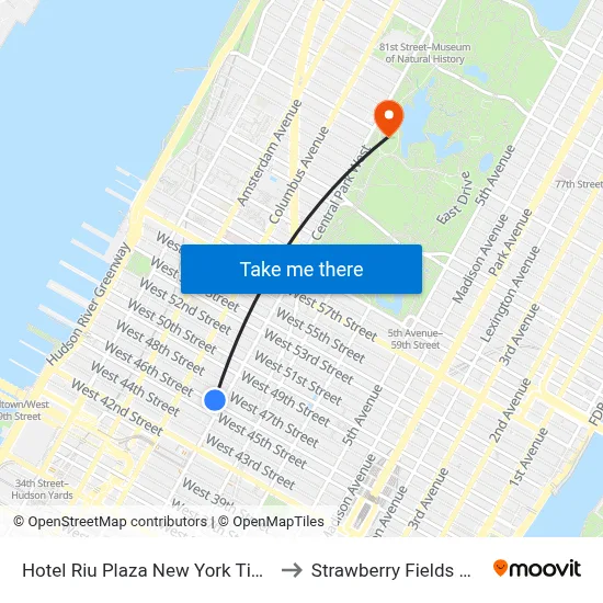 Hotel Riu Plaza New York Times Square to Strawberry Fields memorial map