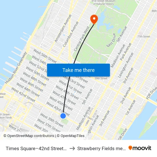 Times Square–42nd Street Station to Strawberry Fields memorial map