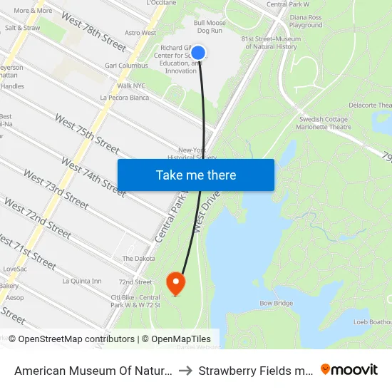 American Museum Of Natural History to Strawberry Fields memorial map