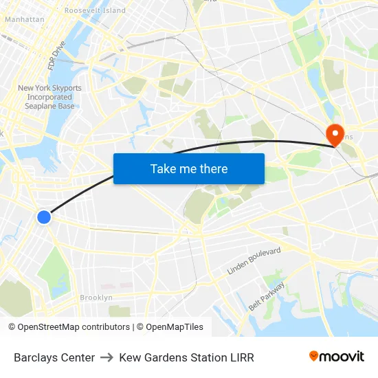 Barclays Center to Kew Gardens Station LIRR map