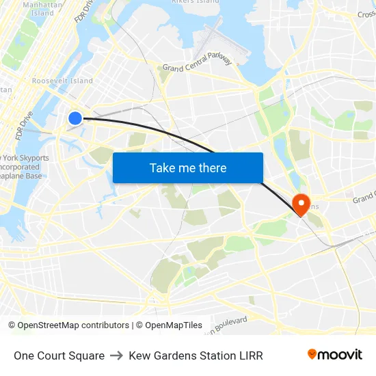 One Court Square to Kew Gardens Station LIRR map