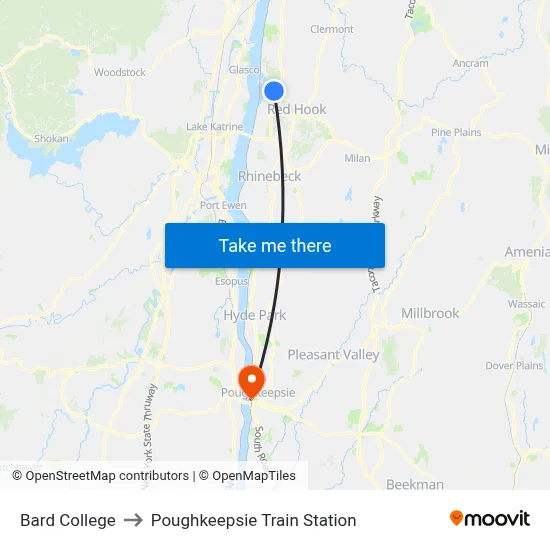 Bard College to Poughkeepsie Train Station map