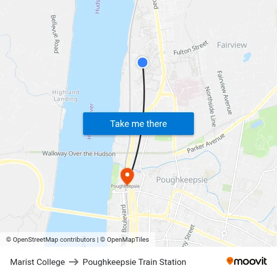 Marist College to Poughkeepsie Train Station map