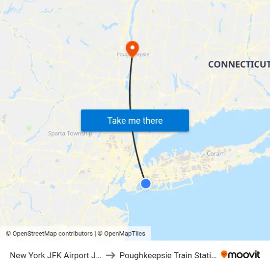 New York JFK Airport JFK to Poughkeepsie Train Station map