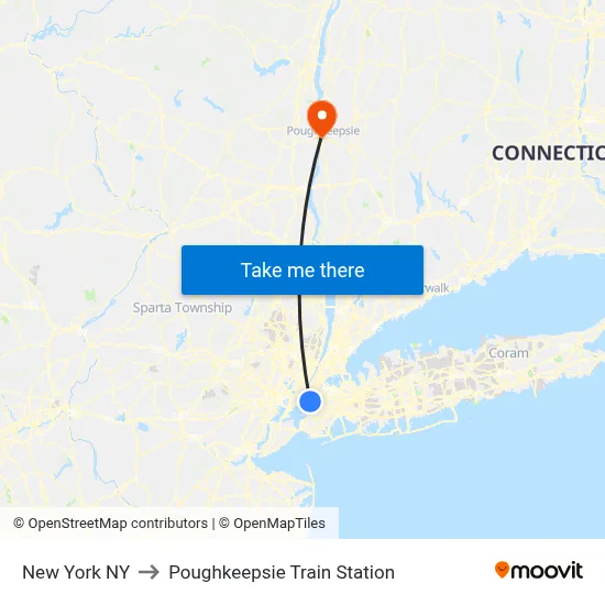 New York NY to Poughkeepsie Train Station map