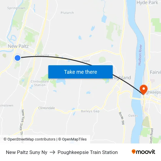 New Paltz Suny Ny to Poughkeepsie Train Station map