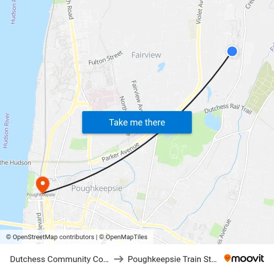 Dutchess Community College to Poughkeepsie Train Station map