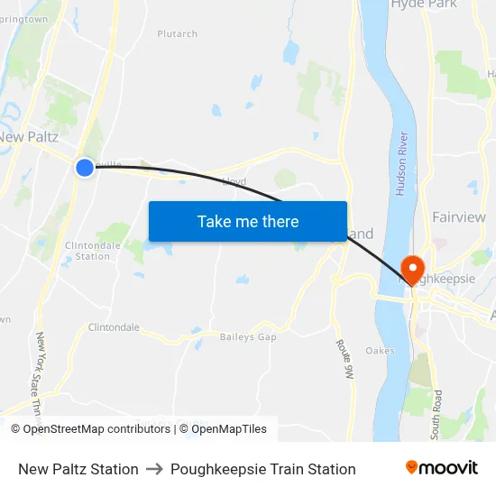 New Paltz Station to Poughkeepsie Train Station map