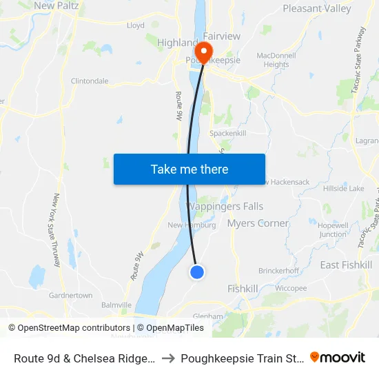 Route 9d & Chelsea Ridge Apts. to Poughkeepsie Train Station map