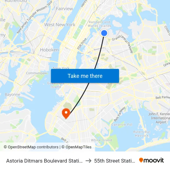 Astoria Ditmars Boulevard Station to 55th Street Station map