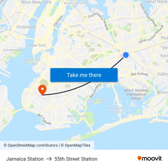 Jamaica Station to 55th Street Station map