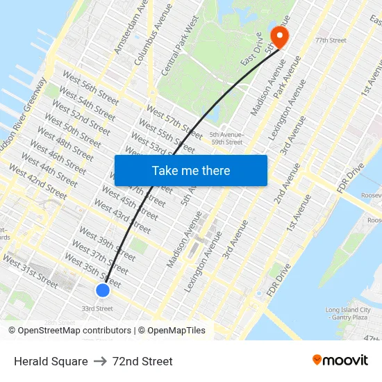 Herald Square to 72nd Street map