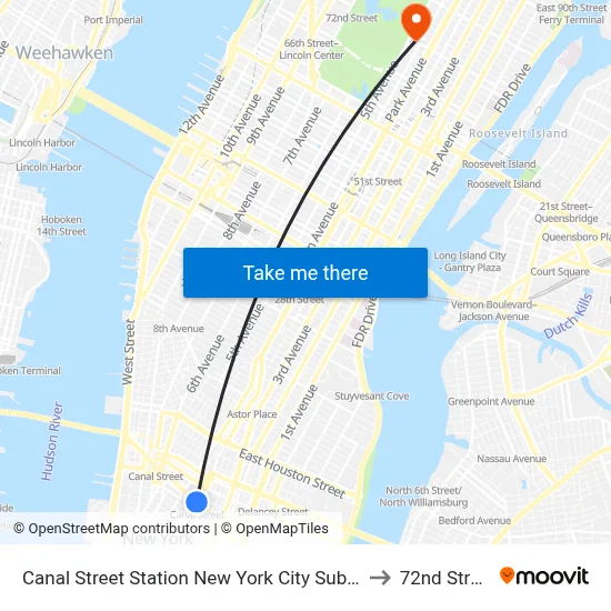Canal Street Station New York City Subway to 72nd Street map