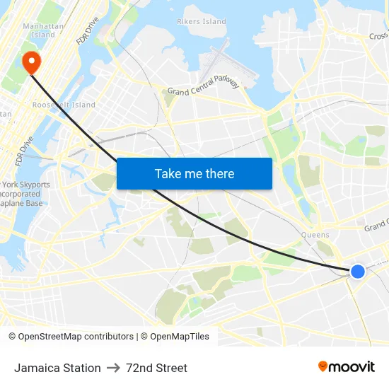 Jamaica Station to 72nd Street map