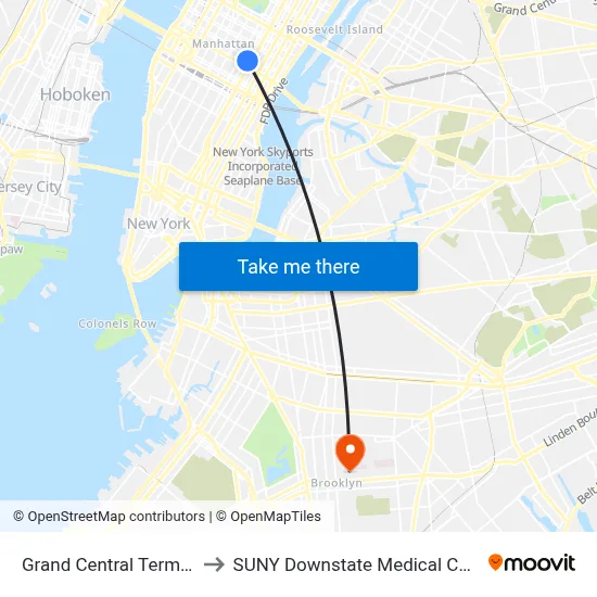 Grand Central Terminal to SUNY Downstate Medical Center map