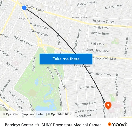 Barclays Center to SUNY Downstate Medical Center map