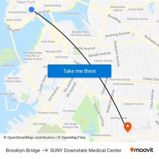 Brooklyn Bridge to SUNY Downstate Medical Center map