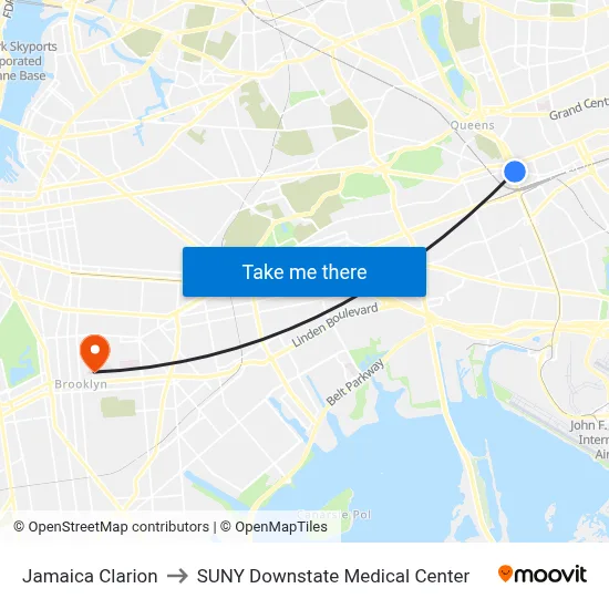 Jamaica Clarion to SUNY Downstate Medical Center map