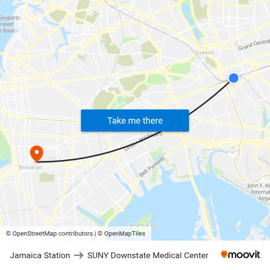 Jamaica Station to SUNY Downstate Medical Center map