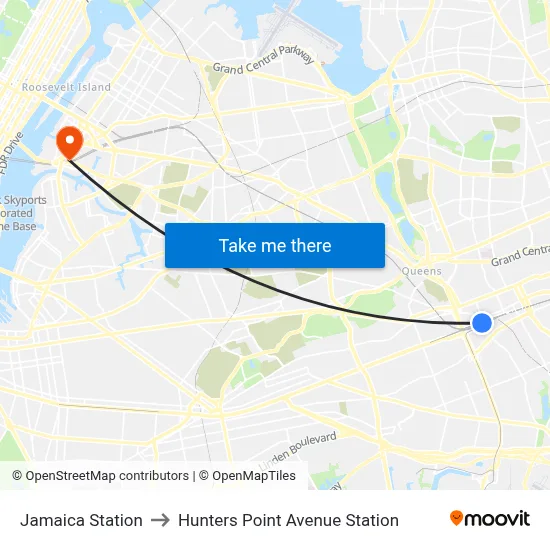 Jamaica Station to Hunters Point Avenue Station map