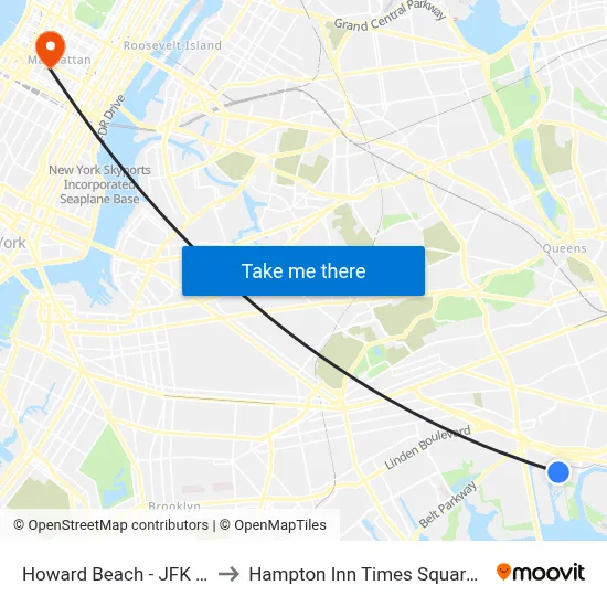 Howard Beach - JFK Airport Station to Hampton Inn Times Square Central New York map