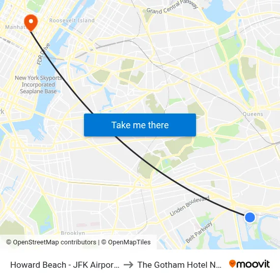 Howard Beach - JFK Airport Station to The Gotham Hotel New York map