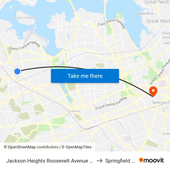 Jackson Heights Roosevelt Avenue 74th Street Station to Springfield Bl 91 Av map