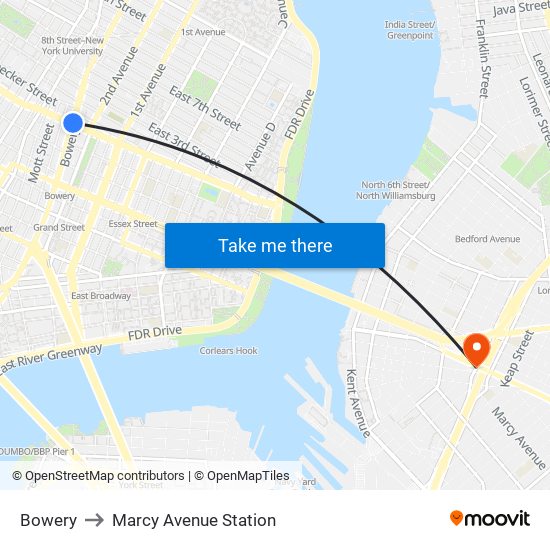 Bowery to Marcy Avenue Station map