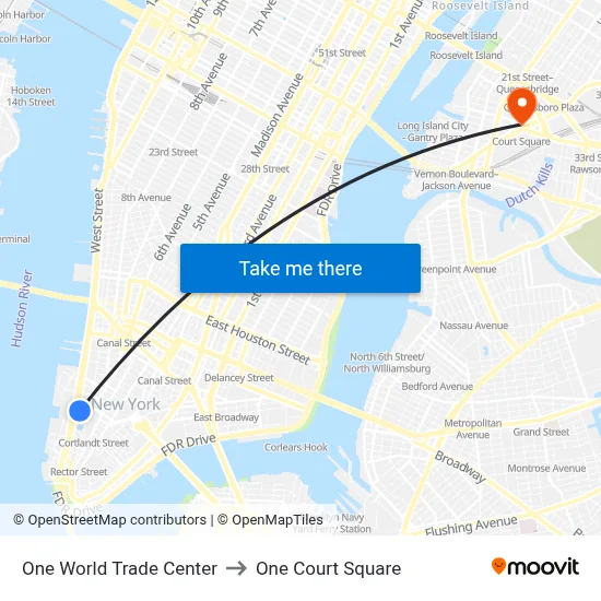 One World Trade Center to One Court Square map