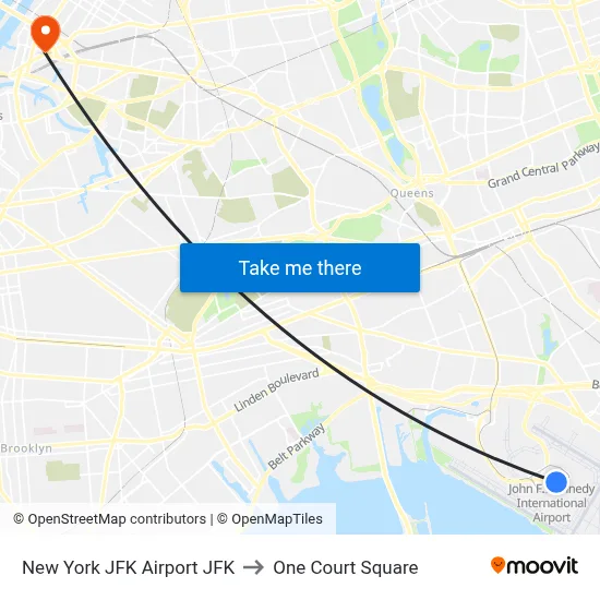 New York JFK Airport JFK to One Court Square map